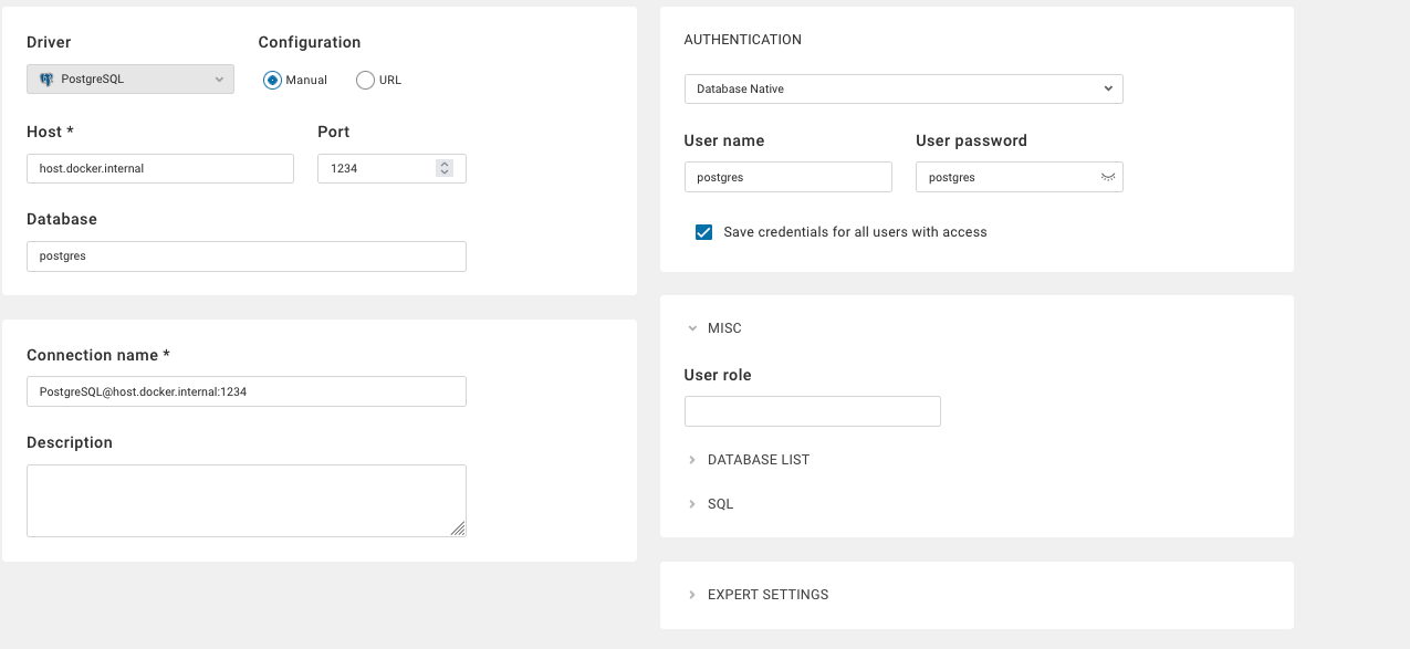 Interface PostgreSQL